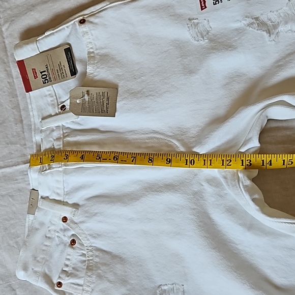Levi's 501 Original White High Rise Straight Leg Jeans Distressed Size 29X30 - Picture 12 of 16